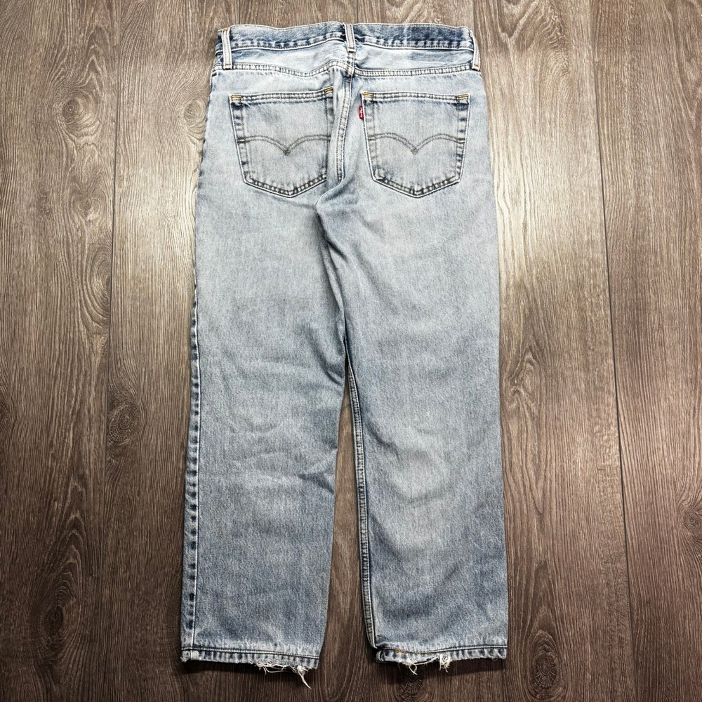 Levis 516 Mens  33x27 Light Wash Distressed Straight Leg Denim Jeans Blue Y2k